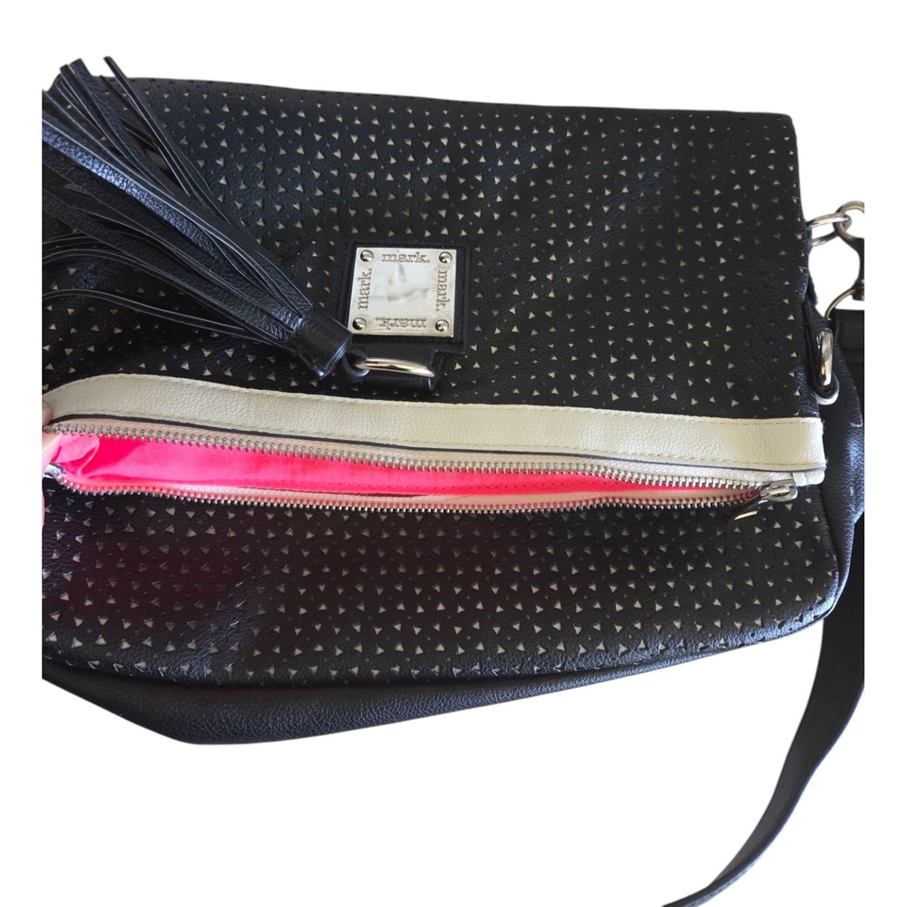 MARK Crossbody Black & White Handbag Hot Pink Interior Adjustable Strap Medium‎